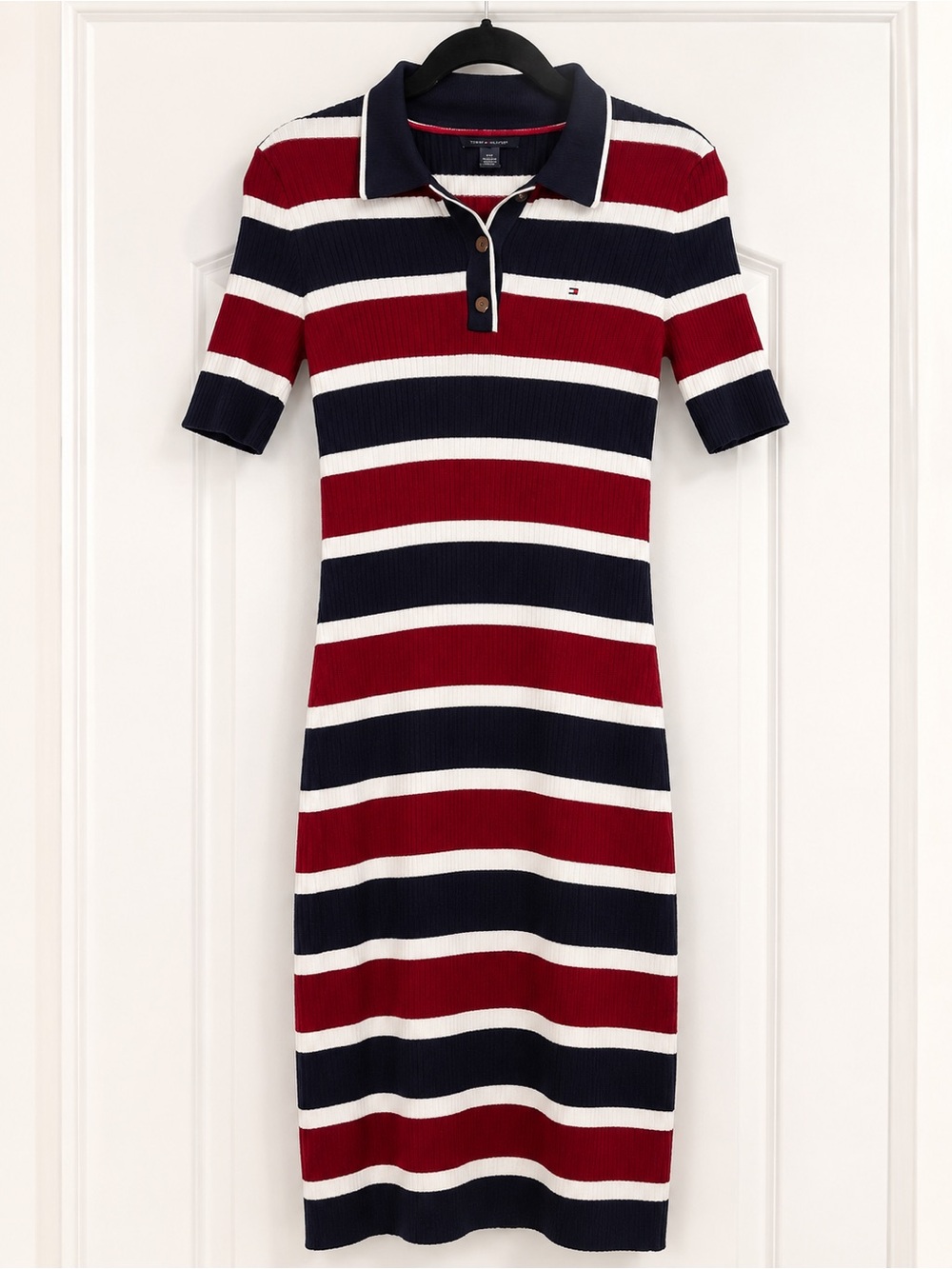 Tommy Hilfiger Red, Navy & White Striped Polo Midi Dress
